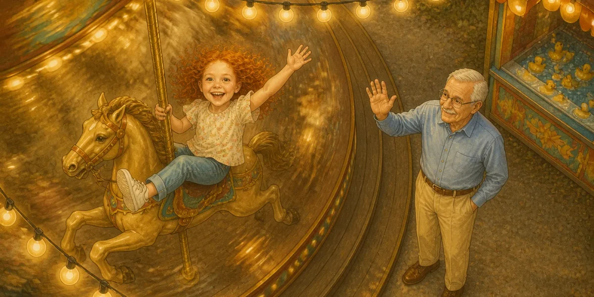 Illustration from an example book · Capucine and Grandpa Georges at the Fair